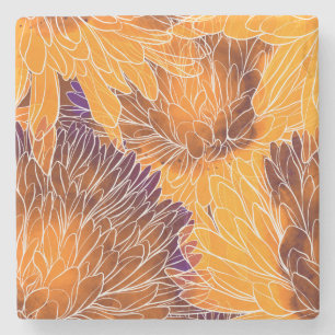 Posavasos De Piedra Crisantemo Japonés: Patrón Continuo de Acuarela