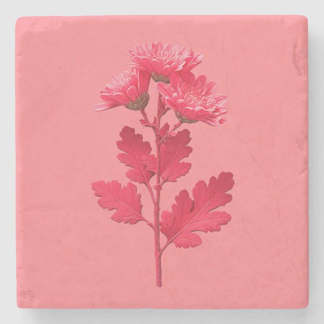 Posavasos De Piedra Crisantemo Rosa  (Anverso)