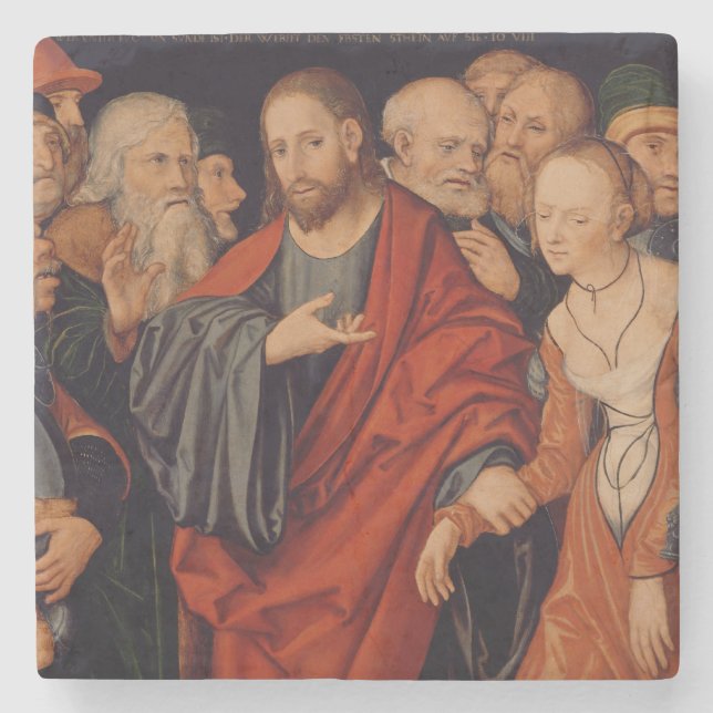 Posavasos De Piedra Cristo y el adulterio admitido mujer (Anverso)