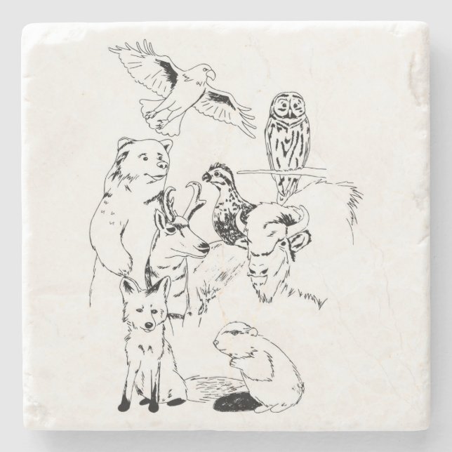 Posavasos De Piedra Critters de madera de la insignia (Anverso)