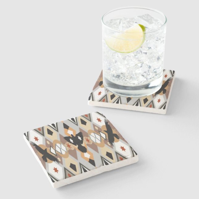 Posavasos De Piedra Crow nativo americano (Lateral)