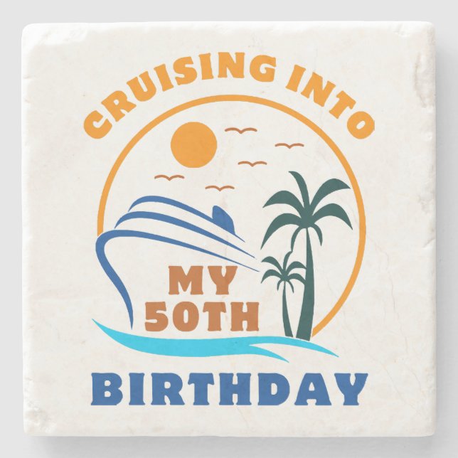 Posavasos De Piedra Crucero en mi bote de cumpleaños número 50 (Anverso)