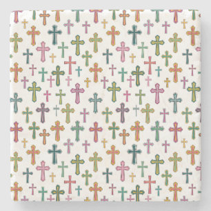 Posavasos De Piedra Cruz de Pascua colorida con patrón