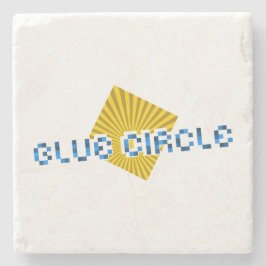 Posavasos De Piedra Cuadrado amarillo con vigas y texto de píxeles opu