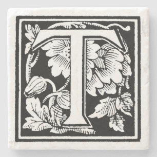 Posavasos De Piedra Cuadrado 'T' de monograma floral