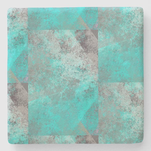 Posavasos De Piedra Cuadrados abstractos de gris azul Aqua Turquoise (Anverso)
