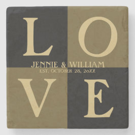 Posavasos De Piedra Cuadrados de BODAS Negros y Dorados Fecha de Boda
