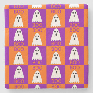 Posavasos De Piedra Cuadrados de boo fantasma morado y Naranja de Hall