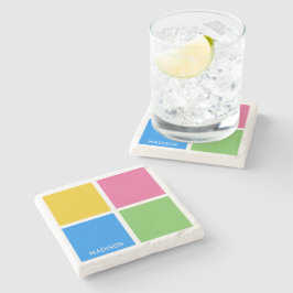 Posavasos De Piedra Cuadrados de color de nombre personalizado