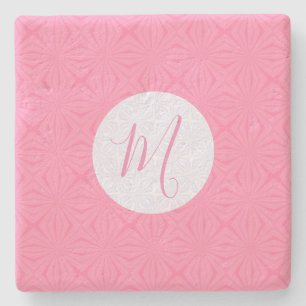 Posavasos De Piedra Cuadrados ondulados rosa claro inicial personaliza