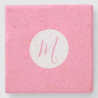 Posavasos De Piedra Cuadrados ondulados rosa claro inicial personaliza