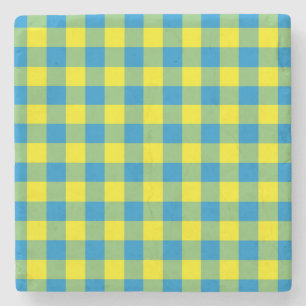 Posavasos De Piedra Cuadro Escocés Azul Amarillo Verde Patrón de Cuadr