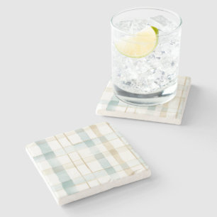 Posavasos De Piedra Cuadros Azules Crema Blanco