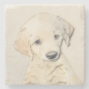 Posavasos De Piedra Cuadros De Cachorro Dorado - Arte Original De Perr