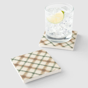 Posavasos De Piedra Cuadros de rayas verdes marrones crema