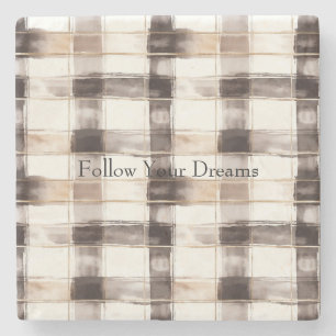 Posavasos De Piedra Cuadros Marrones Crema Rayas  