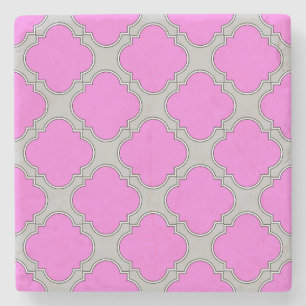 Posavasos De Piedra Cuatrefoil rosa y gris