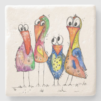 Posavasos De Piedra Cuatro pájaros coloridos y mullidos