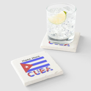 Posavasos De Piedra Cuba y Bandera Cubana Personalizada Azul Claro