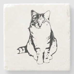 Posavasos De Piedra Cubierta de gatos con tabique frontal de tinta ele