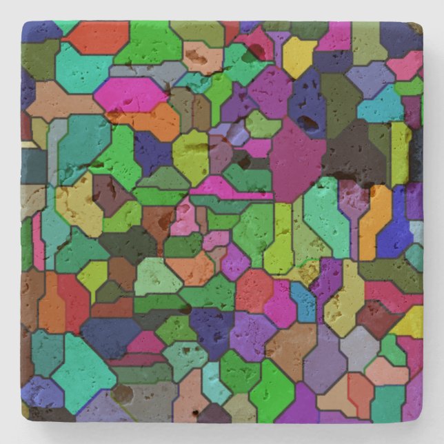 Posavasos De Piedra Cubierta Travertine De Bloque De Vidrio Manchado (Anverso)