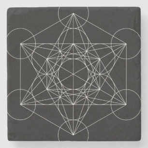 Posavasos De Piedra Cubo de Metatrón Blanco y Negro