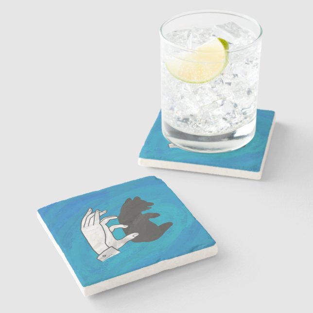 Posavasos De Piedra Cubo De Oso Sombra Sobre Azul (Lateral)