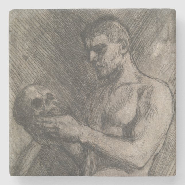 Posavasos De Piedra Cuerpo de un hombre sosteniendo un cráneo (por Alb (Anverso)
