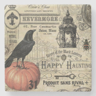 POSAVASOS DE PIEDRA CUERVO Y CALABAZA MODERNOS DE HALLOWEEN DEL