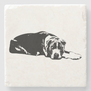 Posavasos De Piedra Cuidada Pitbull Mix Lying Pose Art Coaster
