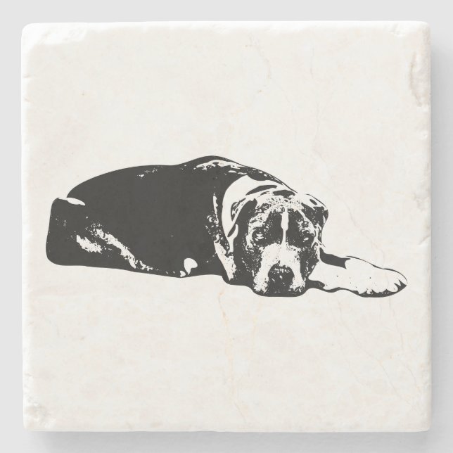 Posavasos De Piedra Cuidada Pitbull Mix Lying Pose Art Coaster (Anverso)