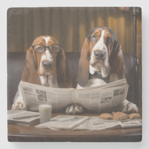 Posavasos De Piedra Cuidados basset hounds leyendo el periódico
