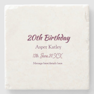 Posavasos De Piedra cumpleaños 20 rosa morado nombre fecha mensaje sim