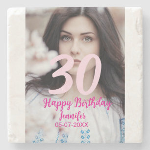 Posavasos De Piedra cumpleaños 30 agregar nombre fecha año foto blanca