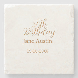 Posavasos De Piedra cumpleaños 30 cobre marrón simple elegante nombre 