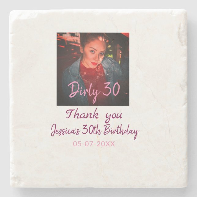 Posavasos De Piedra Cumpleaños 30 cochino agregar nombre rosa agregar  (Anverso)