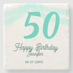 Posavasos De Piedra cumpleaños 50 agregar nombre fecha año verde paste