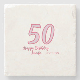 Posavasos De Piedra cumpleaños 50 rosa morado negrita nombre simple mi