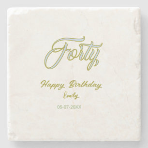 Posavasos De Piedra cumpleaños cuarenta nombre fecha azul verde pastel