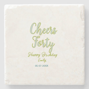Posavasos De Piedra cumpleaños cuarenta nombre verde azul pastel elega