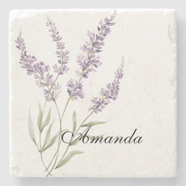 Posavasos De Piedra Cumpleaños de Flores de Lavanda Bonitas (Anverso)