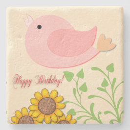 Posavasos De Piedra Cumpleaños de las aves y los girasoles