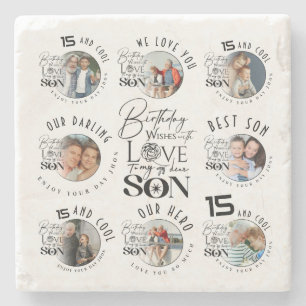 Posavasos De Piedra Cumpleaños del Hijo 8 Fototipografía de Collage