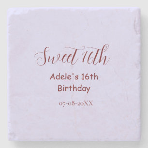 Posavasos De Piedra Cumpleaños dulce 16 nombre retro morado pastel mal