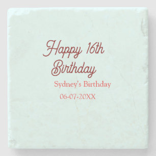 Posavasos De Piedra Cumpleaños feliz 16 pastel azul rojo nombre fecha