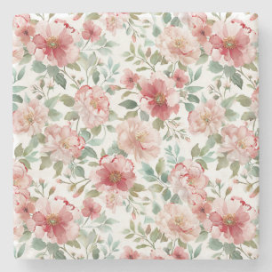Posavasos De Piedra Cumpleaños Floral Rosa Rojo