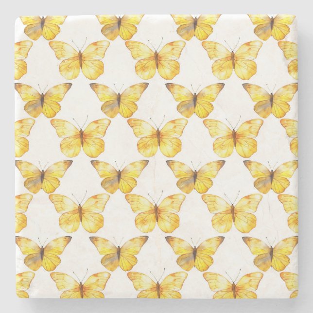 Posavasos De Piedra Cumpleaños Mariposas Amarillas (Anverso)