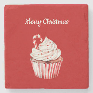 Posavasos De Piedra Cupcake de Navidad con Bastón de Caramelo