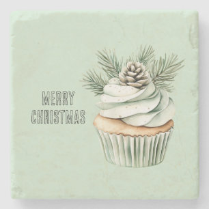 Posavasos De Piedra Cupcake de piña de Navidad con menta