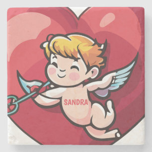 Posavasos De Piedra Cupido en el corazón rojo
